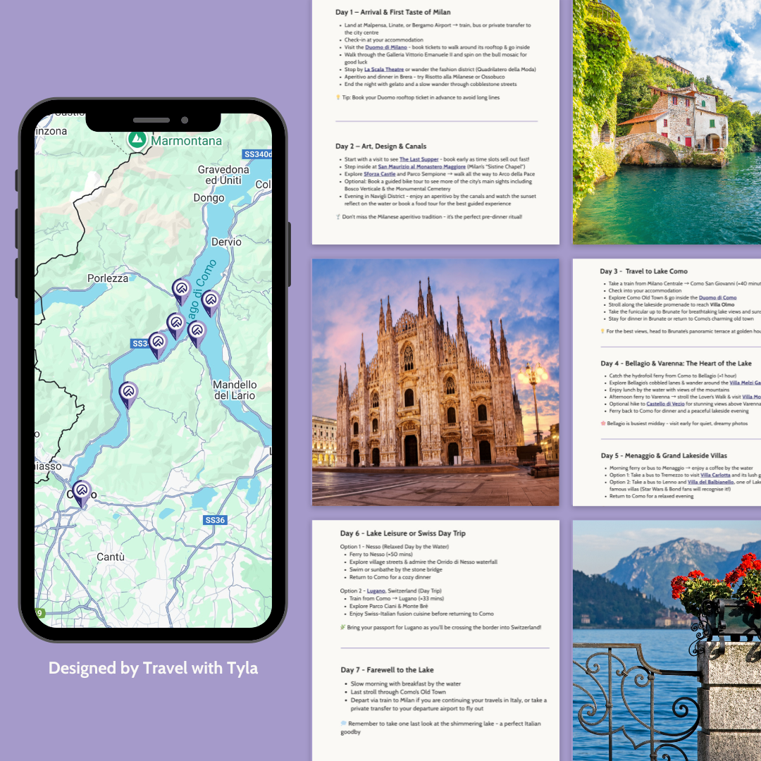 Collage of travel-themed images including a map, cathedral, and scenic views with 'Travel with Tyla' branding.