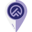 Map marker icon with a stylized letter 'F' inside a purple circle on a white background